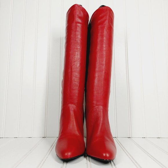 Bandits Soft Red Leather Knee High Slip On Heeled Tall Boots A901 - Picture 3 of 16